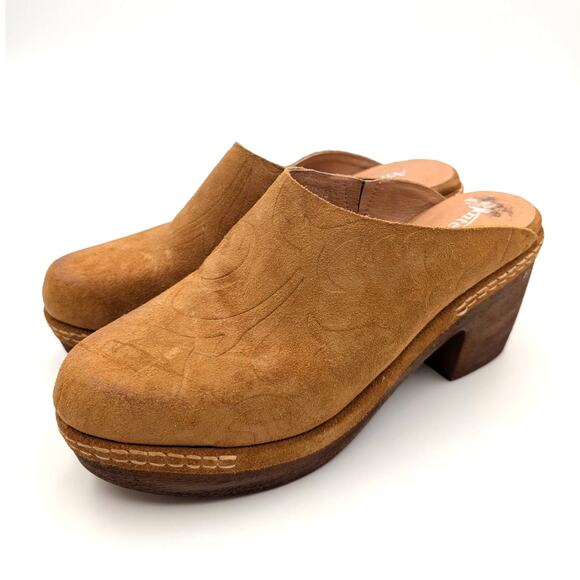 Antelope Shoes - Antelope Sonja Clogs Suede Platform Block Heel Women's Brown Size US9.5 EU40